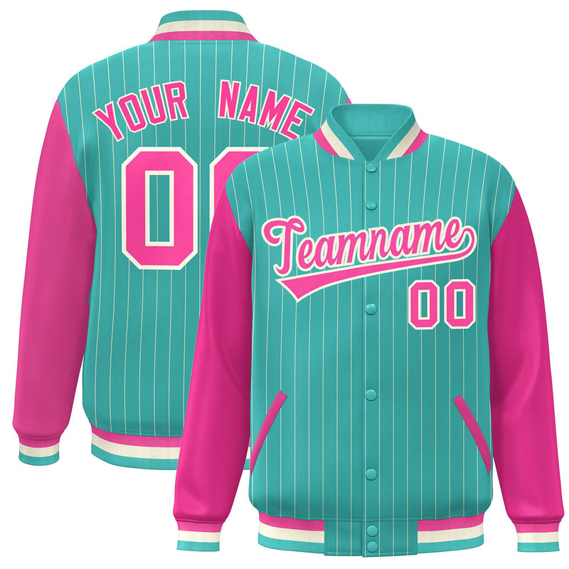 Custom Full-Snap Stripe Fashion Letterman Jackets Stitched Letters Logo for Men