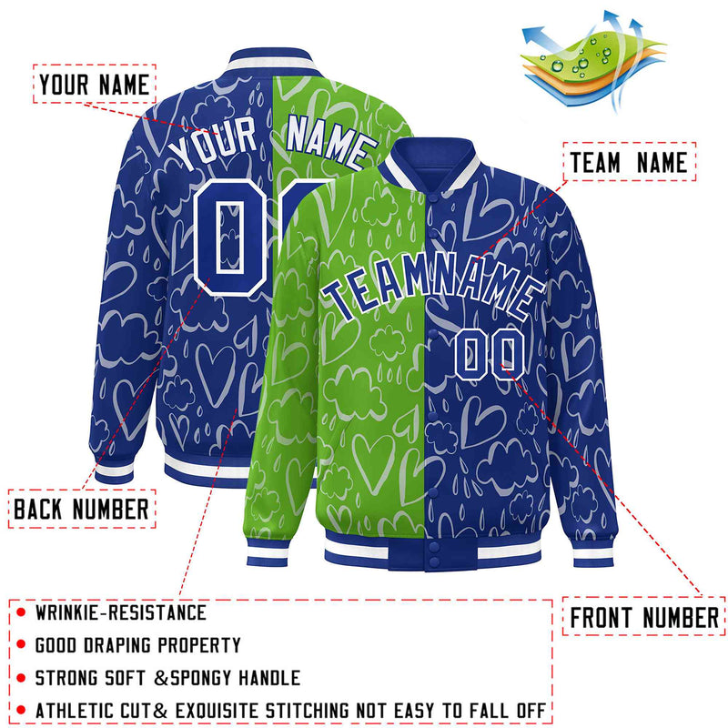 Custom Full-Snap Split Fashion Graffiti Style College Jacket Stitched Logo for Men