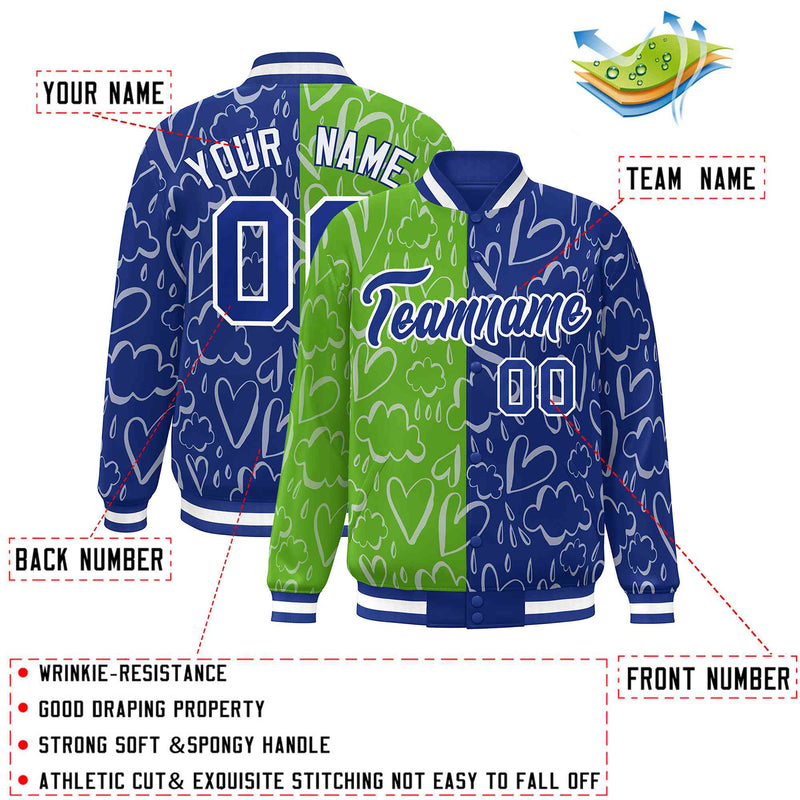 Custom Full-Snap Split Fashion Graffiti Style College Jacket Stitched Name Number Logo
