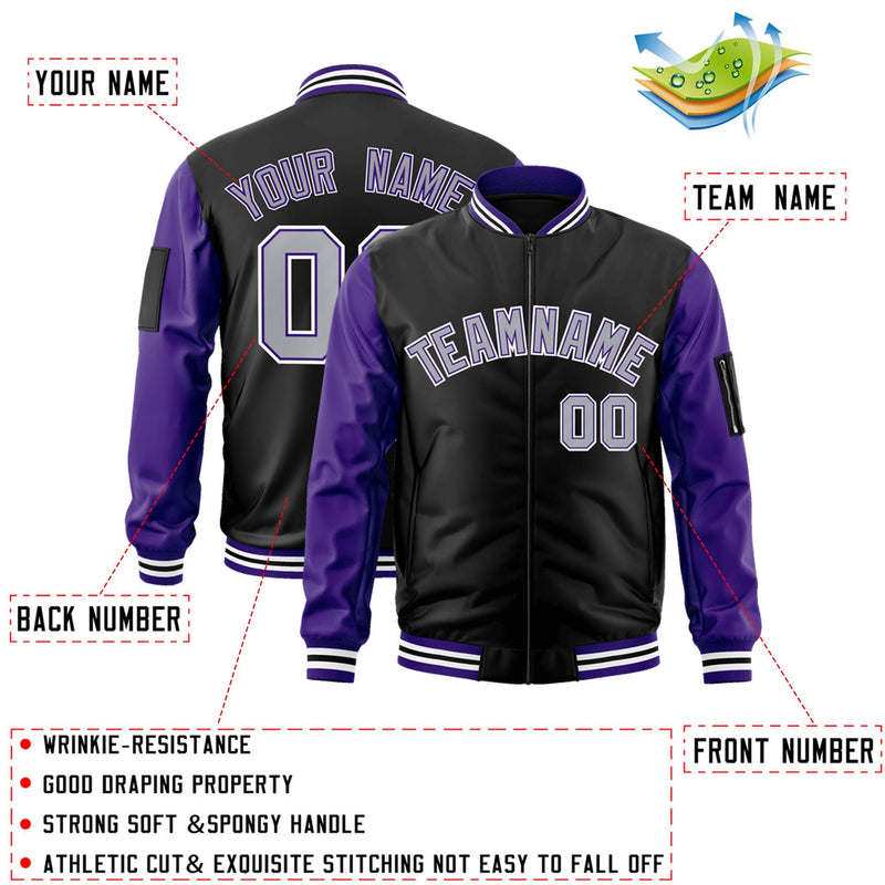 Custom Full-Zip Raglan Sleeves Varsity Baseball Jacket Stitched Text Logo for Adult