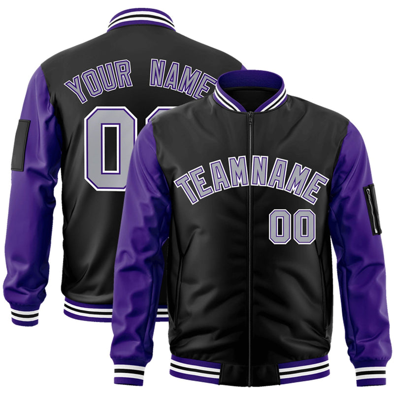 Custom Full-Zip Raglan Sleeves Varsity Baseball Jacket Stitched Text Logo for Adult