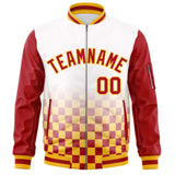 Custom Full-Zip Color Block Letterman Bomber Jacket Stitched Text Logo