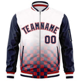 Custom Full-Zip Color Block Letterman Bomber Jacket Stitched Text Logo