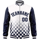 Custom Full-Zip Color Block Letterman Bomber Jacket Stitched Text Logo
