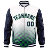 Custom Full-Zip Color Block Letterman Bomber Jacket Stitched Text Logo