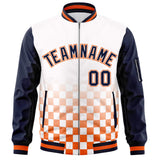 Custom Full-Zip Color Block Letterman Bomber Jacket Stitched Text Logo