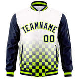 Custom Full-Zip Color Block Letterman Bomber Jacket Stitched Text Logo