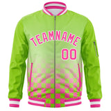 Custom Full-Zip Color Block Letterman Bomber Jacket Stitched Text Logo