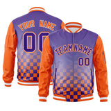 Custom Full-Zip Color Block Letterman Bomber Jacket Stitched Text Logo