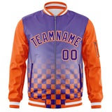 Custom Full-Zip Color Block Letterman Bomber Jacket Stitched Text Logo