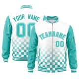 Custom Full-Zip Color Block Letterman Bomber Jacket Stitched Text Logo