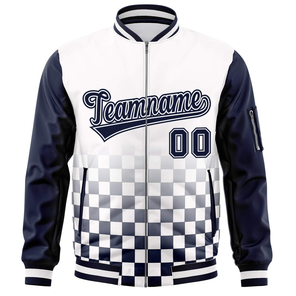 Custom Full-Zip Color Block Letterman Bomber Jackets Stitched Text Logo