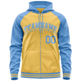 Custom Text Logo And Number Ragalan Sleeves Fashion Full-Zip Hoodie For Unisex Sport Sweatshirt
