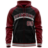 Custom Text Logo And Number Ragalan Sleeves Fashion Full-Zip Hoodie For Unisex Sport Sweatshirt
