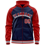 Custom Stitched Your Team Logo and Number Raglan Sleeves Sports Full-Zip Sweatshirt Hoodie For Unisex