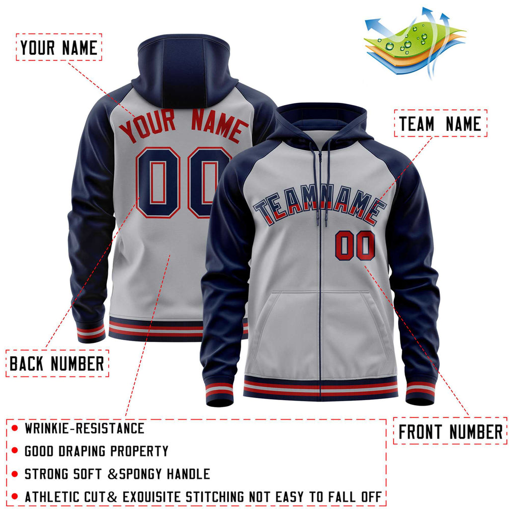 Custom Unique Long-Sleeve Training Full-Zip Raglan Sleeves Hoodie Sports For Unisex Stitched Name Number
