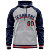 Custom Unique Long-Sleeve Training Full-Zip Raglan Sleeves Hoodie Sports For Unisex Stitched Name Number