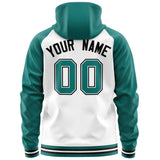 Custom Stitched Your Team Logo and Number Raglan Sleeves Sports Full-Zip Sweatshirt Hoodie For Adult Youth