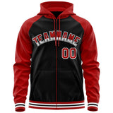 Custom Stitched Your Team Logo and Number Raglan Sleeves Sports Full-Zip Sweatshirt Hoodie For All Age