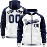 Custom Text Logo And Number Ragalan Sleeves Fashion Full-Zip Hoodie For Adult Youth Sport Sweatshirt