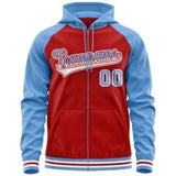 Custom Raglan Sleeves Universal Full-Zip Hoodie Embroideried Your Team Logo And Number For All Age