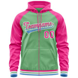 Custom Text Logo And Number Ragalan Sleeves Fashion Full-Zip Hoodie For All Age Sport Sweatshirt