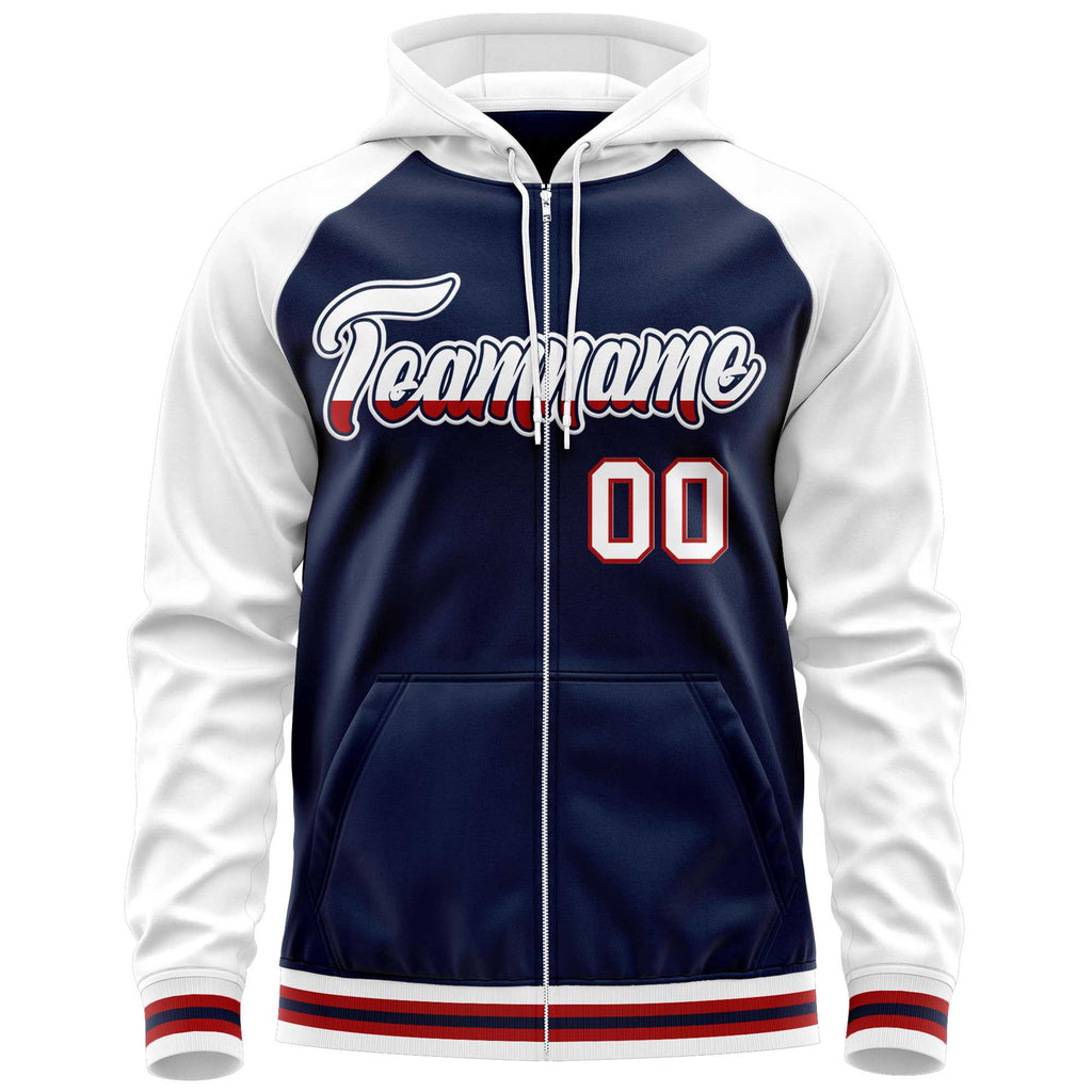 Custom Tailor Made Full-Zip Raglan Sleeves Hoodie Sportswear For All Age Stitched Team Name Number