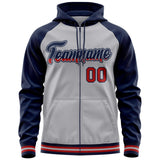 Custom Bespoke Long-Sleeve Full-Zip Hoodie Raglan sleeves Embroideried Your Team Logo and Number For Unisex