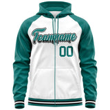 Custom Bespoke Long-Sleeve Full-Zip Hoodie Raglan Sleeves Embroideried Your Team Logo and Number For Adult Youth