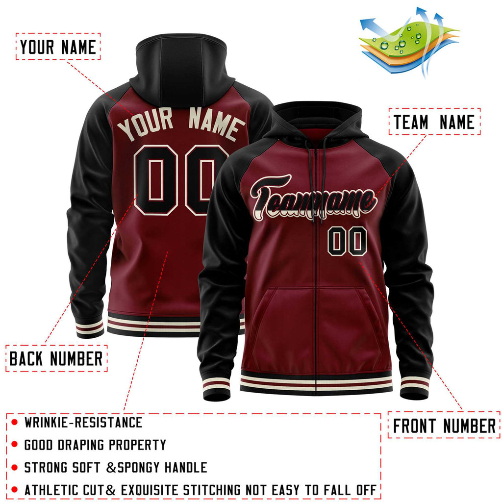 Custom Tailor Made Full-Zip Raglan Sleeves Hoodie Sportswear For All Age Stitched Team Name Number