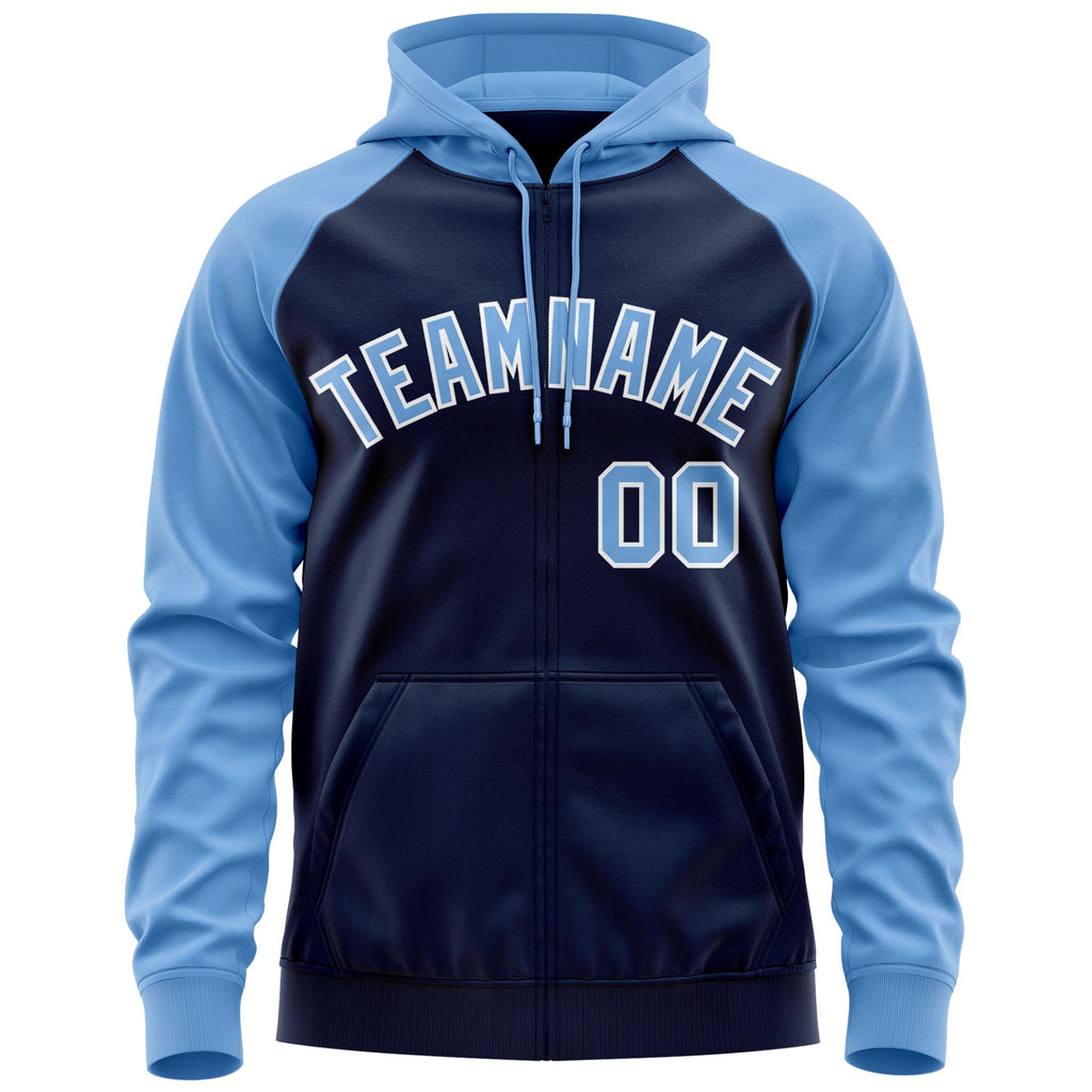 Custom Raglan Sleeves Universal Full-Zip Hoodie Embroideried Your Team Logo And Number Adult Youth