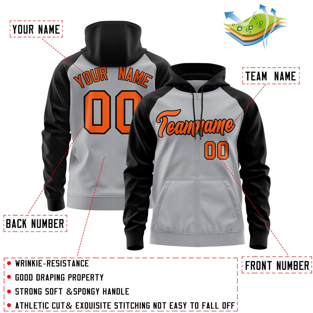 Custom Unisex Full-Zip Hoodie Raglan Sleeves Sports Hoodie Stitched Team Name Number Logo
