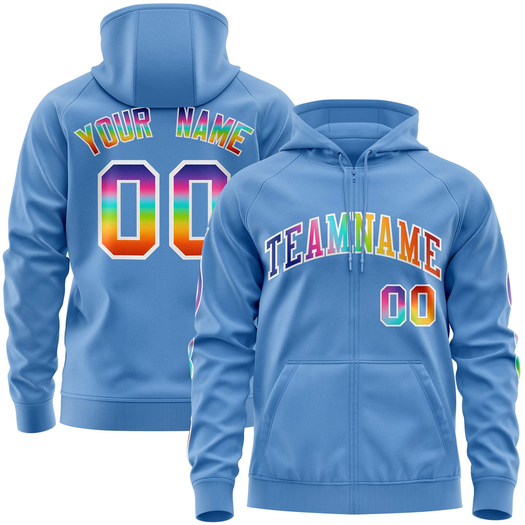 Custom Unisex Colorful Flame Sports Full-Zip Sweatshirt Hoodie Stitched Name Number