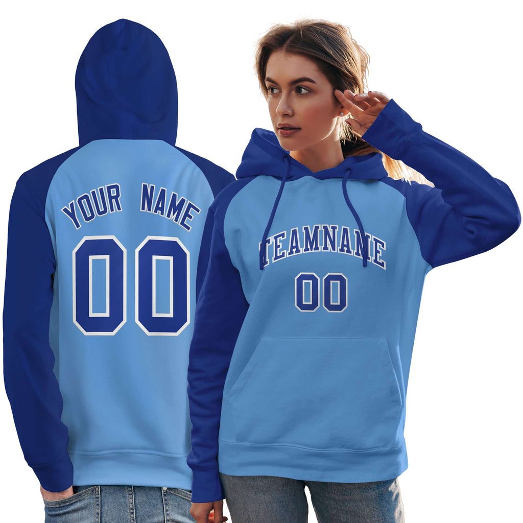 Custom Stitched Your Team Logo and Number Raglan Sleeves Sports Pullover Sweatshirt Hoodie For Women