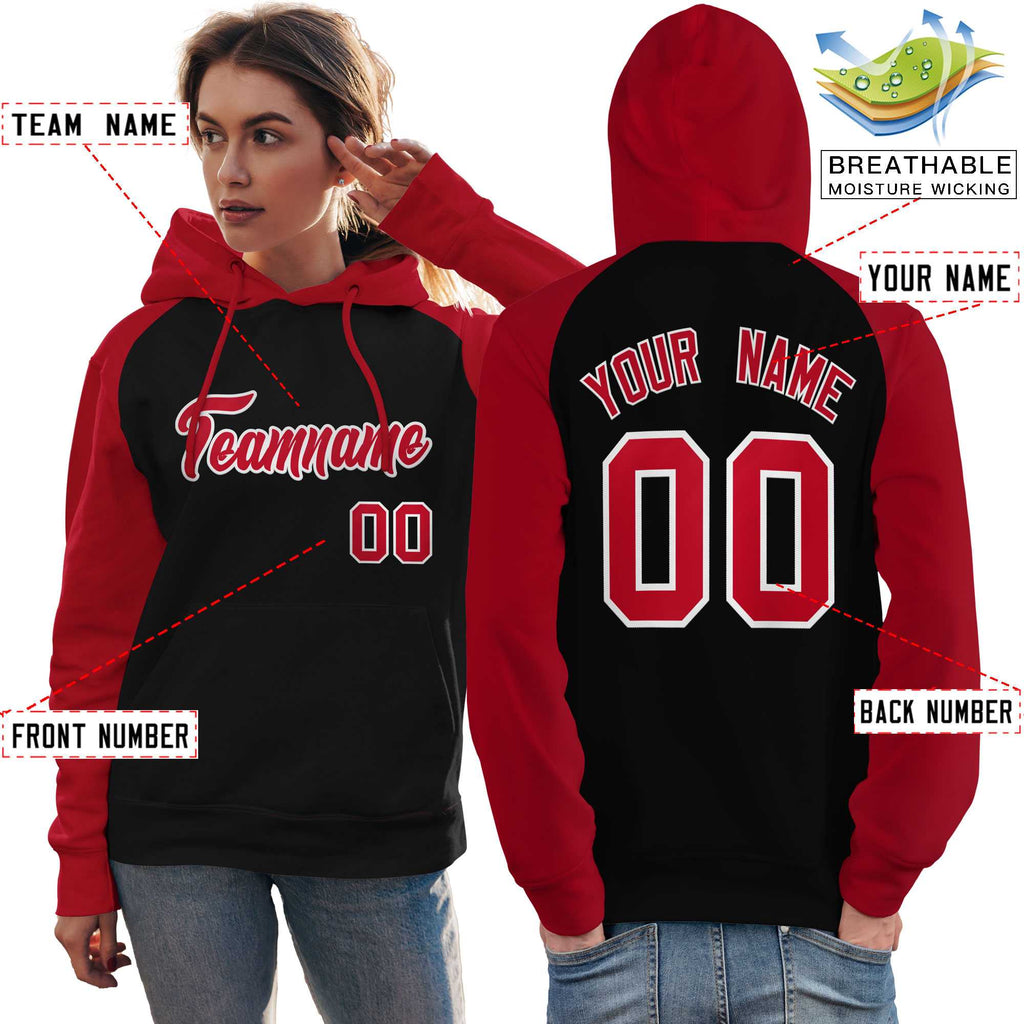 Custom Pullover Hoodie Raglan Sleeves Sports Hoodie Stitched Text Logo And Number For Women Fashion Sweatshirt